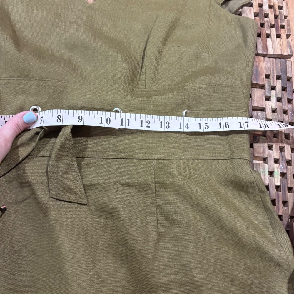 Talbots Vintage Linen Olive Green V-Neck Tie Waist Sheath Dress Size‎ 12 Womens - Picture 11 of 12